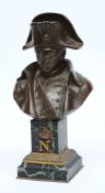 Emile Pinedo (1885 - 1910)
A bronze bust of Napoleon: brown patination, signed to reverse Pinedo,