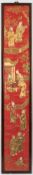 A 19th century Chinese red silk and bullion embroidered panel:,