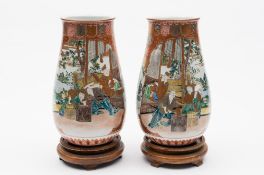 A pair of Japanese Kutani porcelain vases: of ovoid form,