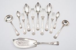 A  George IV silver Kings pattern  part flatware service, maker I.