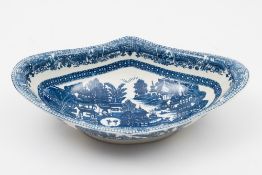 A Caughley porcelain dessert dish: of lozenge shaped form printed in blue in the Full Nankin