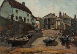 * Hurst Balmford [1871-1950]-
A fishing village:-
signed oil on board
39 x 55.5cm.