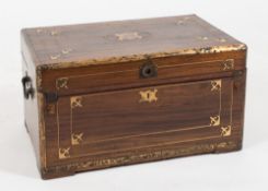 A 19th Century camphorwood and brass inlaid rectangular chest/writing box:,