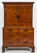 An early 18th Century burr walnut veneer and feather banded escritoire:,