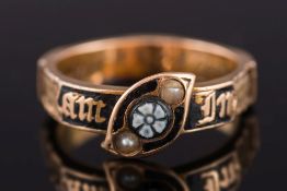 A mid 19th century black enamelled gold, agate,