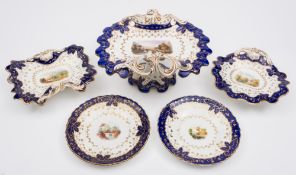 A mid 19th century English porcelain topographical dessert service: of pierced leaf-moulded form,