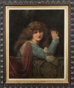 English School circa 1900-
Young Beauty on a Balcony:-
oil on canvas 
74 x 59cm,