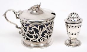 A Victorian silver mustard pot, maker Charles Fox, London, 1840: of drum-shaped outline,