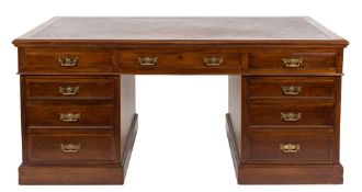 An Edwardian mahogany partners pedestal desk:,
