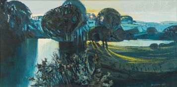 * Alan Cotton [b.1936] - 
River Otter, Evening, 1979:-
signed and dated
oil on canvas
49 x 100cm.