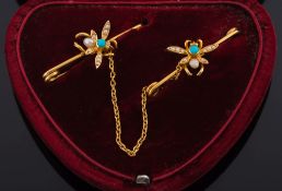 A late 19th/early 20th century cased set of two gold,