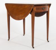 A George III mahogany and inlaid oval Pembroke table:,
