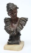 Van der Straeten, an Art Nouveau bronze bust of a smiling young woman:,