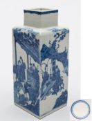 A Chinese blue and white square section vase: with rounded shoulders,