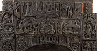 A montage of 18th Century and later carved wooden panels:,