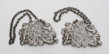 A pair of Georgian silver wine labels,