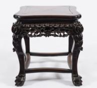 A Chinese carved hardwood square-shaped jardiniere stand:,