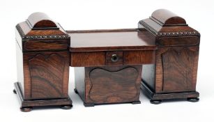 An early Victorian rosewood apprenticeman's tea caddy:, in the form of a pedestal sideboard,