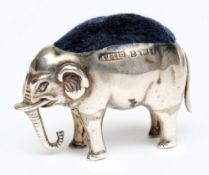 An Edward VII novelty silver pin cushion in the form of an elephant, maker A&L Ltd, Birmingham,