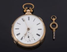 A gentleman's keywound fusee pocket watch, stop watch movement inscribed S.I.