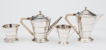 A George V silver four-piece tea service, maker William Bruford & Son Ltd, London,
