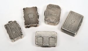 A Victorian silver vinaigrette, maker Nathaniel Mills, Birmingham, 1843:, of cartouche outline,