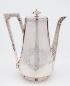 A Victorian silver coffee pot, Barnard and Sons Ltd, London, 1869:, of cylindrical tapering outline,