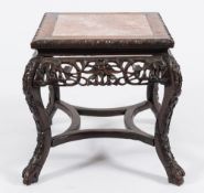 A Chinese carved hardwood square jardiniere stand:,