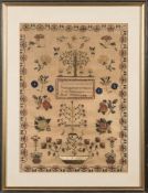 A mid 19th century petit point sampler: with central verse enclosed by traditional designs of Adam