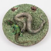 Manuel Mafra, a Portuguese Palissay Ware dish: of circular form modelled with a snake,