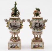 A pair of Carl Thieme (Postchappel) pot pourri urns and covers: of oviform with pierced neck and