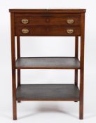 A George III mahogany patience table:, with leather inset panels, having a hinged rectangular top,