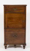 A 19th Century mahogany Campaign upright pedestal chest:, the top with a moulded edge,