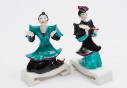 A pair of Royal Worcester chinoiserie figures: modelled by Agnes Pinder-Davis,