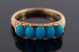 A 19th century gold, turquoise and diamond five stone ring: with graduated,