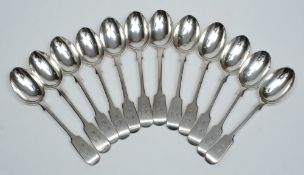 A set of 12 silver fiddle pattern teaspoons, maker John Bodman Carrington, London,