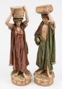 A pair of Royal Dux Bohemia (Edward Eichler) porcelain figures: each modelled standing bare footed
