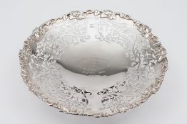 A George VI silver comport, maker Stower & Wragg Ltd, Sheffield, 1938: inscribed, of circular form,