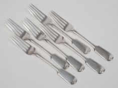 A set of six Edward VII silver fiddle pattern dessert forks, maker Carrington & Co, London,