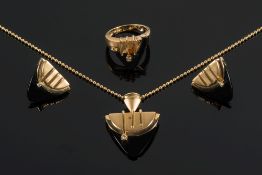 A suite of black onyx and diamond jewellery: comprising a ring,