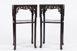 A pair of Chinese carved hardwood rectangular jardiniere stands:,