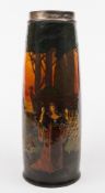 A Royal Doulton pottery stick stand: of swelling cylindrical form decorated with coloured slips