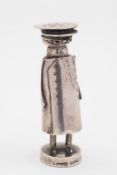 An Edwardian silver novelty pepper pot, maker Cornelius Saunters and James Shepherd, Chester, 1906:,