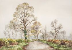 * Frank J Eggington [1908-1990]-
Autumn landscape, figure on a road:-
signed
watercolour
37 x 52.