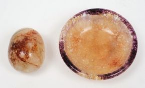 A Blue John shallow dish:, of circular outline, raised on a circular spreading foot, 7.