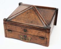 A 19th century mahogany campaign style travelling table top chest: of square outline,