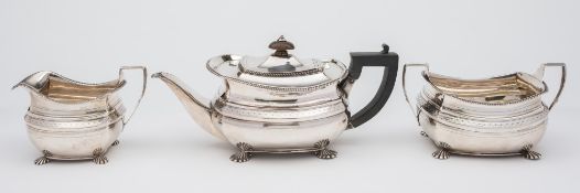 A George III silver three-piece tea service, maker James Ede and Alexander Hewat, London,