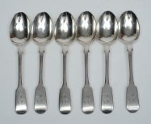 A set of six Victorian fiddle pattern teaspoons, maker Henry Holland, London,  1877: initialled, 4.