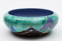 A Clarice Cliff pottery bowl: painted in the Inspiration Caprice pattern,