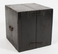 An 18th Century mahogany, ebonised and brass bound Campaign two part folding book cabinet:,